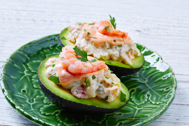 Avocado Filled with Prawns and Caviar