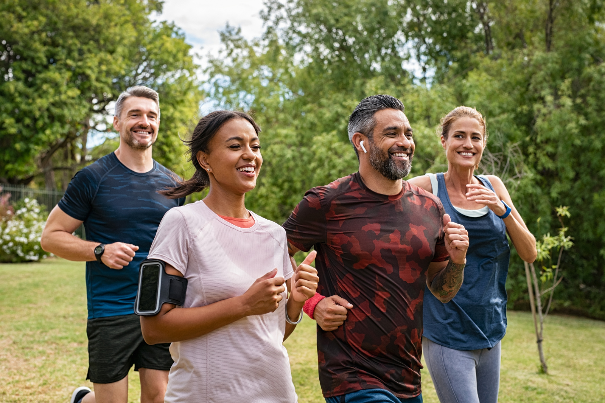 A group of friends discussing the benefits of bioidentical hormones.